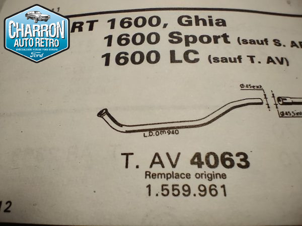 tube avant escort mk2 1600 sport, ø int de sortie 45mm-ref : RO4063