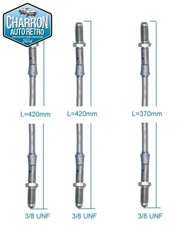 flexibles de frein capri mk1 montage girling , type aviation, inox, kit de 3 ,  3/8