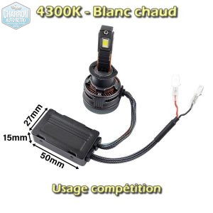 Ampoule H1 LED Compétition -- Couleur "halogène" - 4300K - 25920 lumens -- La Paire