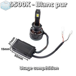 Ampoule H1 LED Compétition -- Couleur blanc pur - 6500K - 25920 lumens -- La Paire