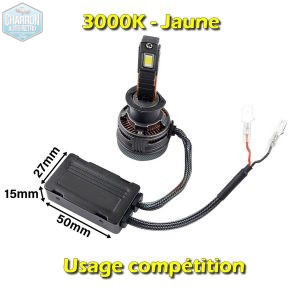 Ampoule H1 LED Compétition -- Couleur Jaune - 3000K - 25920 lumens -- La Paire