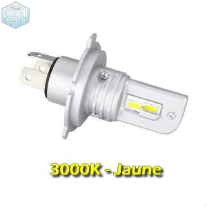 Ampoule H4 LED -- Couleur Jaune - 3000K - 8600 lumens - La Paire