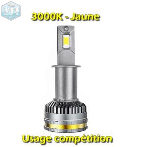 Ampoule H3 LED Compétition -- Couleur Jaune - 3000K - 24480 lumens -- La Paire